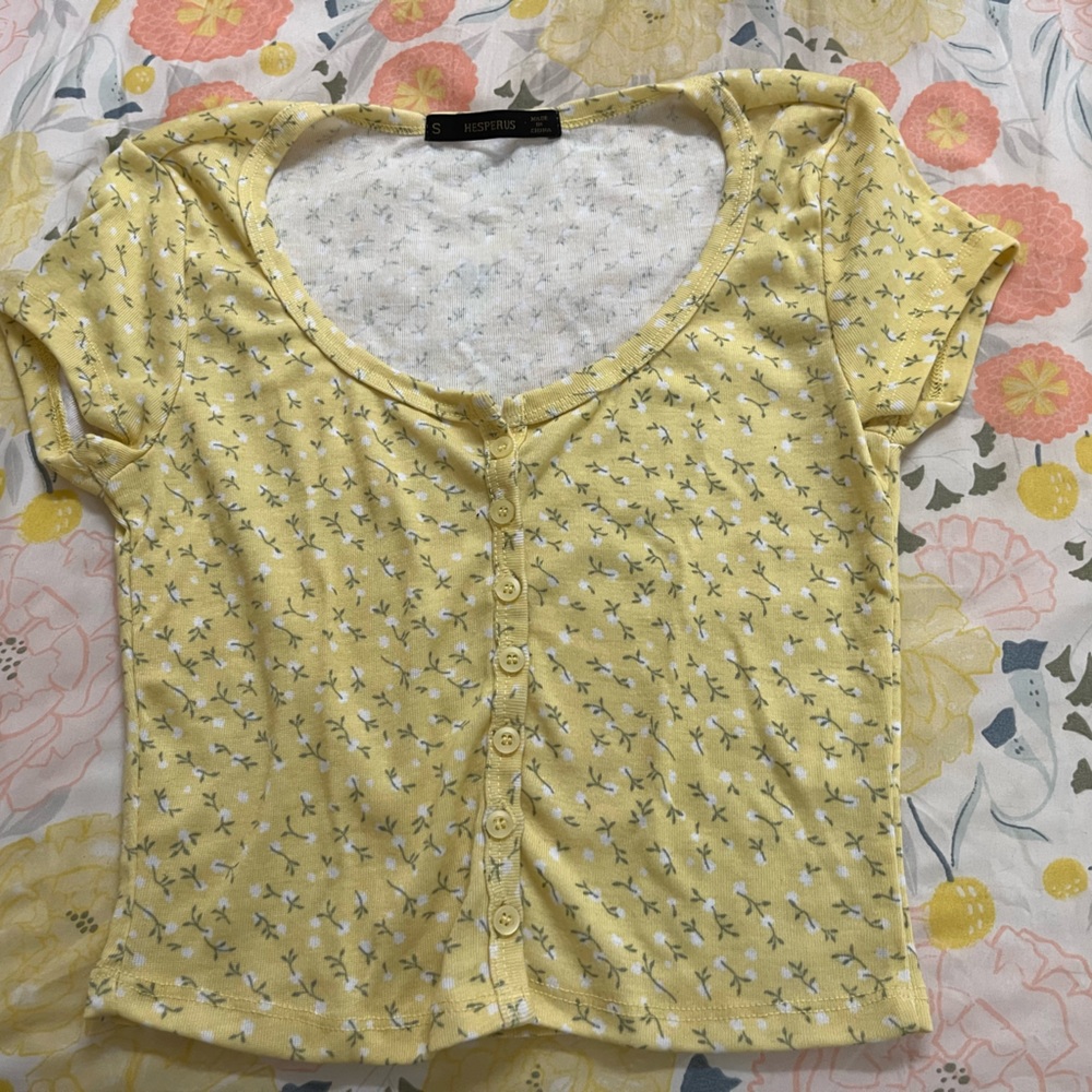 Pale Yellow Floral Crop Top